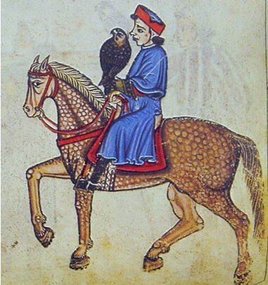Fryderyk II na koniu z sokołem